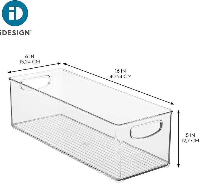 iDesign Plastic Stackable Pantry Bin with Handles, Clear | For Cabinets or Fridge, Made in USA