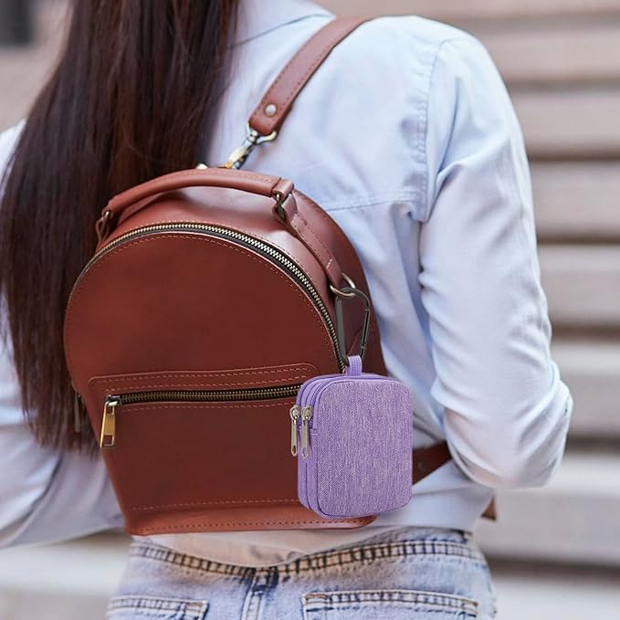 E-Tree Coin Purse with Carabiner Clip, Dual Layer Card Case Holder, Mini Pouch for AirPod Earphone Keychain USB Cable,Wallet, Small Accessories Organizer Bag for Women and Men (Purple)