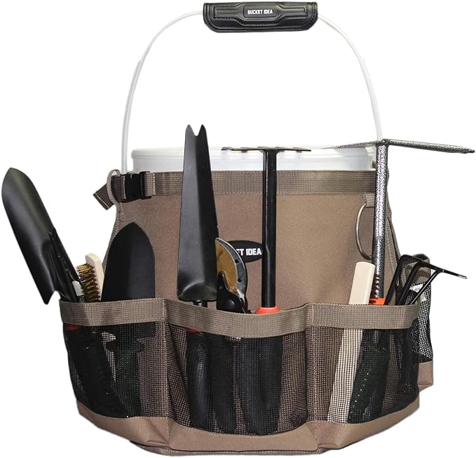 MELOTOUGH Wash Tool Organizer for 5 Gallon Bucket, cleaning bucket organizer Pockets for Clean Supplier Car Wash organizer Khaki Color (1)