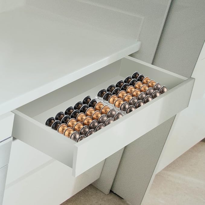 SUMERFLOS 2-Sets Coffee Pod Holder Storage Tray Compatible with Vertuoline Capsule, Drawer Insert Organizer Holds 60 Pods Drawer of Kitchen, Home, Office - Clear