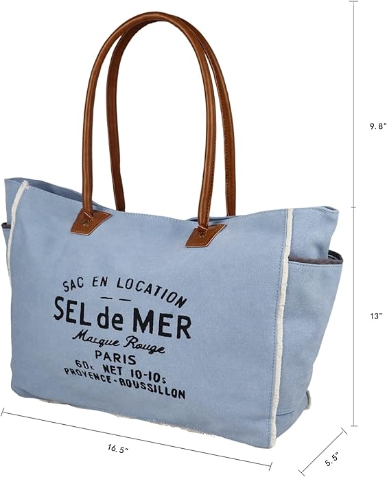 Lamyba Sel De Mer Canvas HandBag Upcycled Canvas Leather Tote Bag