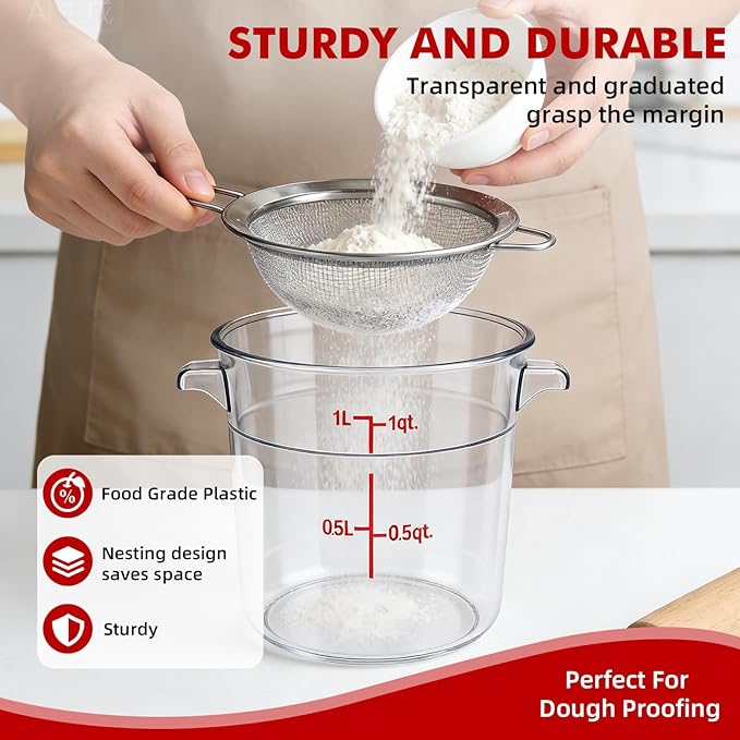 4-Pack Food Storage Containers with Lids,Round Plastic Containers for Kitchen, Food Grade, BPA-Free, Stackable, Clear Red Storage Buckets (Red, 1L)