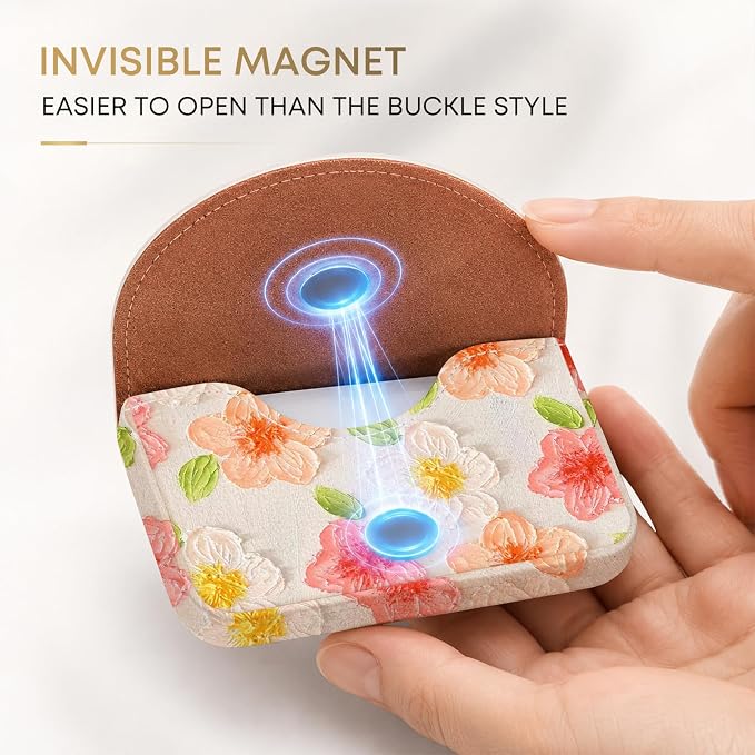 Business Card Holder，PU Leather Business Card Case Wallet Flowers | Pocket Travel Name Card Case for Men and Women Gift，Portable Magnetic Business Card Carrier for Purse