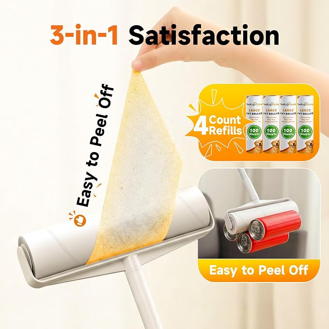 Extra Large Lint Roller for Pet Hair, 9.44-Inch Wide, 400 Sheets | Extendable Handle, 3 Refills & Dust Cover for Floors, Carpet & Couch