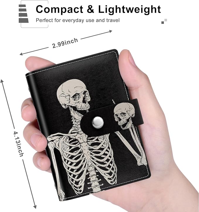 Rouidr Business Card Organizer, RFID Business Card Holder, Small Slim Leather Cards Book, Pocket Name Card Holder Wallet for Women, Skull