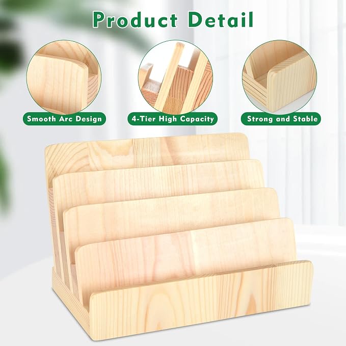 DLUGOPIS 4 Tier Wood Business Card Holder Display Business Card Display Rack Business Card Stand Business Card Organizer Multiple Business Card Holder Case Gift Card Display for Office Desk