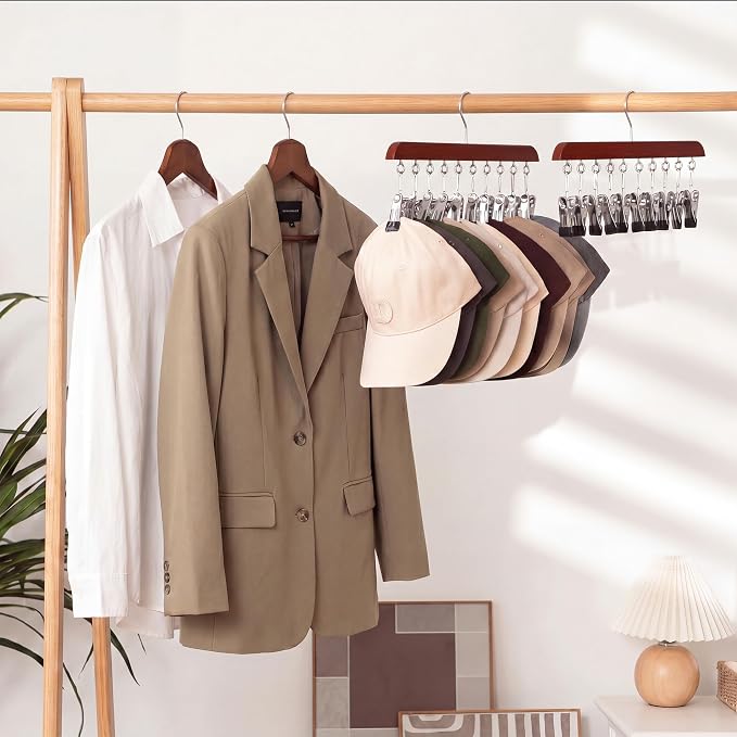 StorageWorks Hat Organizer 2 Pack, Cherrywood Cap Hanger Rack with 10 Clips