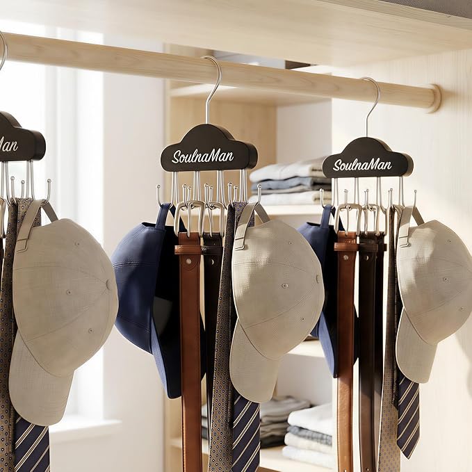 Belt Organizer, Tie Rack with 8 Hooks,Belt Hanger (Black,2 Pcs) | Tie Rack for Belt, Bra, Tank Top, Hat, Purse, Black, Tanktop hanger for Closet