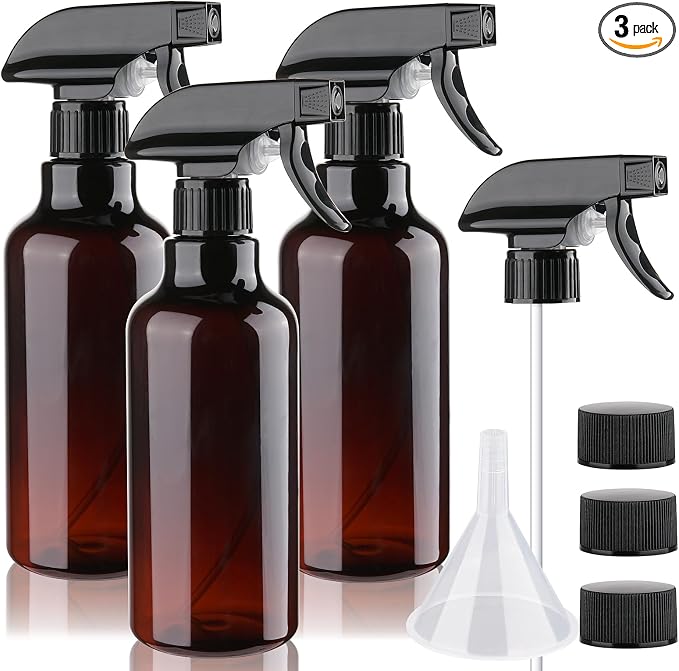 3 Pack Plastic Spray Bottles Empty 10oz/300ml | Heavy Duty Mist/Stream Refillable Bottle for Cleaning Solutions, Essential Oils, Hair