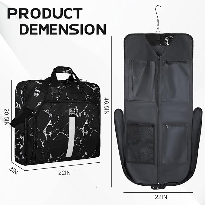 Goloni Garment Bag For Men Women Travel & Business,Hanging Clothes & Multiple Compartment,Waterproof Foldable Suit Bag Marble