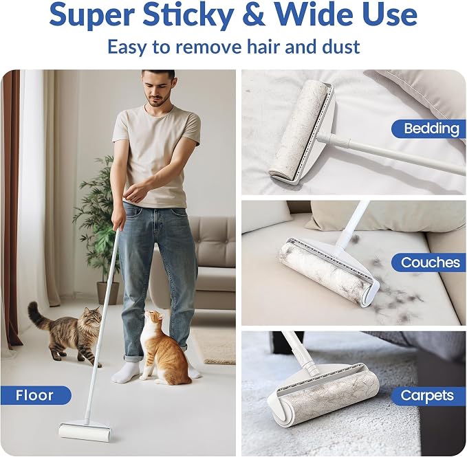 DELOMO 9.45” Large Lint Roller Refills, 2 Packs, 180 Extra Sticky Sheets | Sticky Roller Refills, Easy Tear Sheets, Compatible Only with DELOMO 9.45” Lint Roller, Floors, Carpets, Couches, Pet Hair