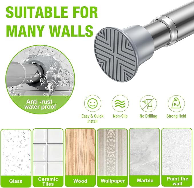 Small Tension Rod 16-38inch Silver Tension Curtain Rod No Drilling Spring Curtain Rods for Windows Short Tension Rod Adjustable Curtain Rod for Windows,Door,Closet,Kitchen