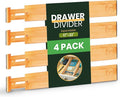 Adjustable Bamboo Drawer Dividers, Drawer Organizer for Kitchen, Bedroom, Bathroom, Office Desk, Dresser Nursery & Silverware, Natural Wooden Separators with Soft Foam Ends, Expandable