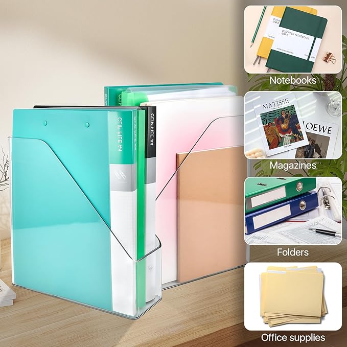 2 Pack Acrylic Magazine File Holder,A4 Vertical File Organizer with Handle for Desk,Clear Document Rack File Folder Storage Bin for Home Office School