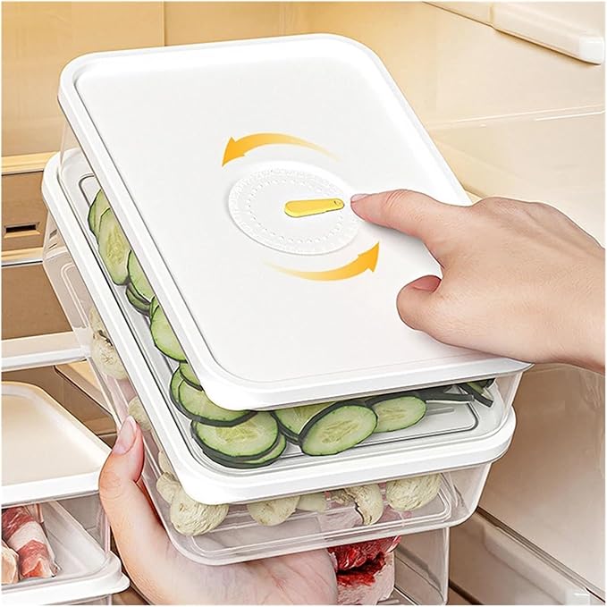 Food Storage Container Fresh Refrigerator Sealed Fresh-Keeping Box Fruit Meat Freezing Storage Cans Kitchen Plastic Food Organizer Case Container Lunch Box(N2 950ml)