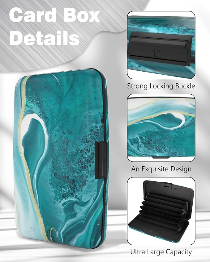 Maicican Credit Card Holder, Mini RFID Blocking Aluminum Wallet | Slim Metal Hard Case Travel Wallet ID Case for Women and Men, 4.3 x 2.9 Inches, Blue sea