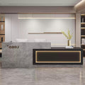 Modern Reception Desk with Counter, Front Desk Reception Counter with Lockable Drawer, Keyboard Tray & Storage Cabinet, Solid Wood Receptionist Table for Salon Office Lobby (C - Right, L 2.4m/94in)