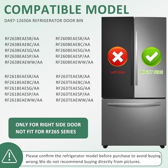 DA97-12650A Sam-sung Refrigerator Door Shelf Bin (Right Side) | Sam-sung Fridge Door Shelves Compatible for Sam-sung Refrigerator RF263beaesr RF260beaesr RF261beaesr Rf260beaeww