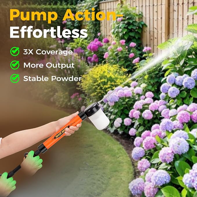 Diatomaceous Earth Powder Duster with Adjustable 4FT Rod, Clog-Free & Adjustable Output Pump, Ideal for Diatomaceous Earth Application, Powder Dispensing, Dusting Tasks & Indoor/Outdoor Gardening