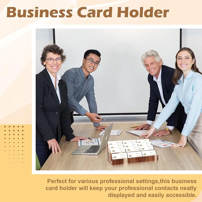 DLUGOPIS 4 Tier Acacia Wood Business Card Holder Desktop Display Stand Multiple Wood Business Card Organizer Rack Gift Card Pamphlet Display for Exhibition Home Office