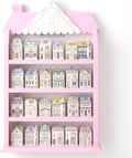 Chunful Vintage Spice Jar Wooden Rack with 4 Tier Hanging Spice Rack Wall Mounting Kitchen Storage Village Style Display Shelf for 24 Jar, Christmas Wedding Bridal Gift, Shelf Only(Pastel Pink House)