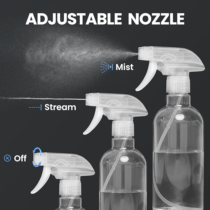 DIYSELF 2 Pack Spray Bottles for Cleaning 16.9 oz/500 ml Empty Spray Bottle | Heavy Duty Plastic Spray Bottles with Nozzle for Screen Printing Hair Pets, Clear Squirt Mist Spray Bottle for Plants