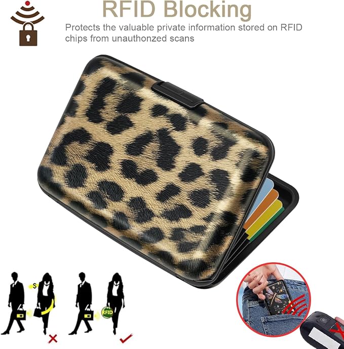 Coco Rossi Credit Card Holder RFID Aluminum Small Mini Wallet Women | Metal Wallet, Business Cards Holder, ID Case, Slim Sleeves, Womens Girls Gift, Carry Proof Wallets for Travel, Leopard