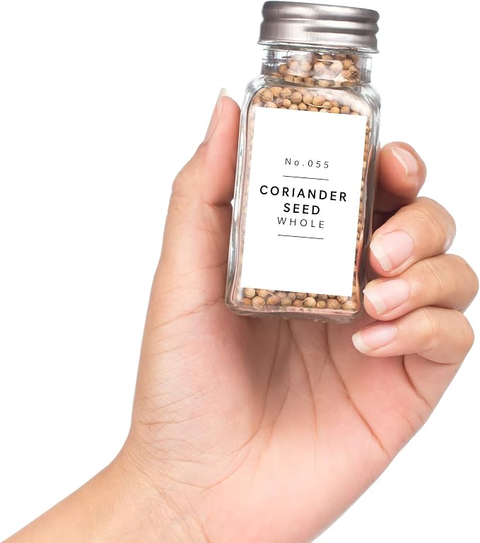 Lovable Labels Farmhouse Spice Jar Labels - Minimalist 184 Preprinted + 8 Blank Write-on Stickers Dishwasher Save & Waterproof Great for Spices and Seasonings Set to Organize Your Spice Rack