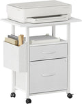 GYIIYUO 2 Drawer File Cabinet with 24'' Extended Desktop, Mobile | Rolling Filing Cabinet, Side Bag, Fits A4/Letter Size, Rolling Printer Stand, Home Office, Fabric Drawer, White