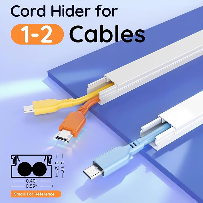 Delamu 236in Cord Hider, Professional Cable Cover Kit for Wall, TV Wire Hider for Wall Mounted TV, Raceway Cover on Management Wires, Cable Concealer, 0.59'' H x 0.40'' W, White