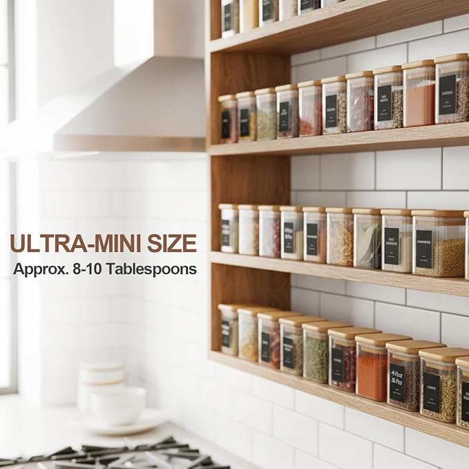 ComSaf Spice Jars with Label 4oz 16 Pack, Glass Spice Jars with Bamboo Lid, Mini Seasoning Containers with 54 Black Labels, Stackable for Kitchen, Pantry Organization, Loose Tea, Herbs, Powders, Salt