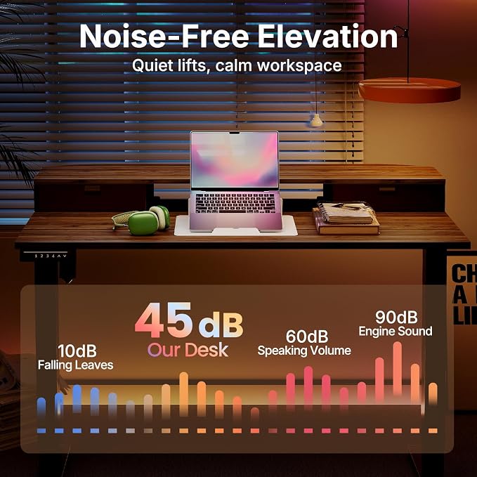 HUANUO 47.2" X 23.6" Electric Standing Desk with 2 Drawers, C-Clamp Mount Compatible, Height Adjustable Computer Desk, Home Office Stand Up Desk with 4 Preset Heights & 2 Hooks, Walnut