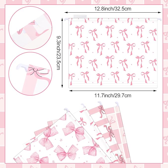 Dispowreath 24 Hanging File Folder with Acrylic Organizer for Letter/a4 Size Desktop Clear File Storage Box with Handles for Home Work Office Use(Pink,Bow)