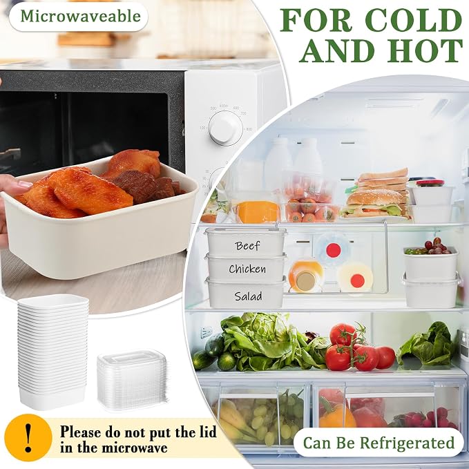 Maxdot 50 Pack 25 oz Disposable Food Containers with Lids Paper Food Containers Bowls for Meal Prep, Salad, Ice Cream, Yogurt, Soup Bowls Party Leftover Box
