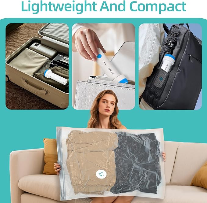 Cordless Electric Vacuum Pump for Vacuum Storage Bags Travel Air Pump, Portable USB Rechargeable Seal & Compression Bag Pump for Clothes, Blankets & Bedding (Storage Bags Not Included)