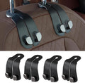 CoBak Purse Hook for Car - Universal Premium Stitched Leather and Aluminum-Magnesium Alloy Double Car Seat Back Storage Hook for Purses, Handbags, Bags (4 Pack),Black