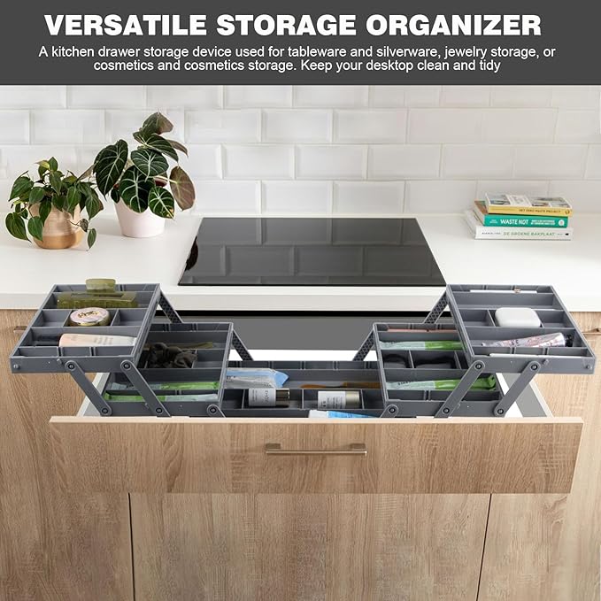 Drawer Organizer, Versatile Storage Organizer Tray Bins with Adjustable Compartments Storage Trays for Office,Bathroom,Kitchen,Makeup (1 Row 3 Tier)