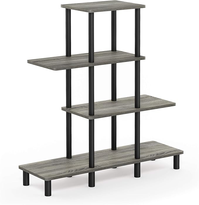 Furinno Turn-N-Tube 4-Tier Design Display Rack, French Oak Grey/Black