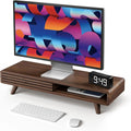 Tinamo 24" Wooden Monitor Stand Riser with Storage Organizer, Walnut Color | Acacia Wood, Sliding Door, Cable Management, Fits up to 32" Monitors, Multi-purpose Storage, Used for Computer, Laptop, TV