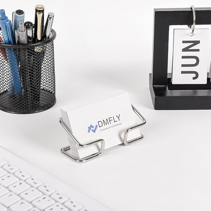 Metal Business Card Holder for Desk, Cute Card Display Stand, Compatible with Various Countertops, Silver
