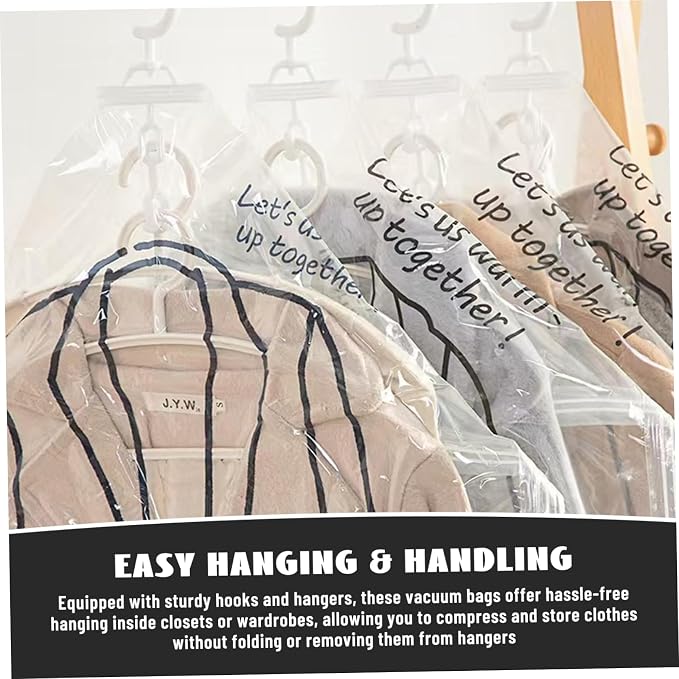 6PCS Hanging Vacuum Storage Bags Reusable Space Saver Clothes Vacuum Sealer Bags 26x35"＆26x39" Moisture-Proof Cloth Storage for Dress, Winter Coats