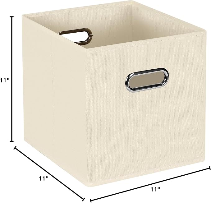 STOREONE Fabric Storage Bins Cubes Baskets Containers-(11X11X11) with Dual Handles for Shelf Closet, Nursery Home ， Bedroom Organizers, Foldable Set of 1 (Creamy- White )