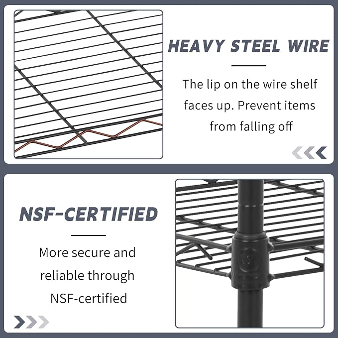 6-Shelf Wire Shelving Unit Adjustable Metal Shelving 600Lb Capacity Storage Shelves for Closet Kitchen Wire Rack Shelf Organizer for Small Space, 16.7D x 11.8W x 63H, Black
