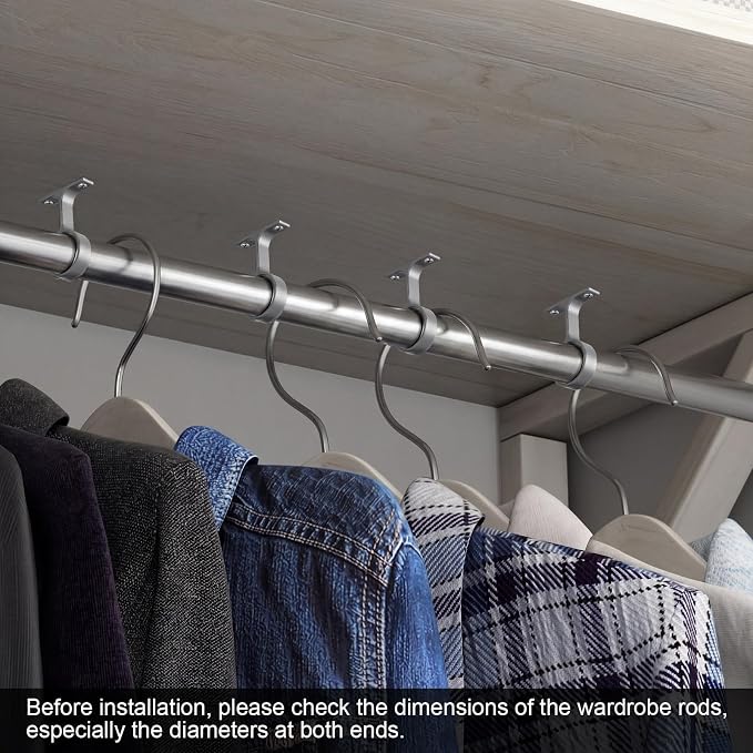 LEIFIDE 4 Pcs 1 5/16 Inch Diameter Round Wardrobe Closet Rod Suspended Center Support with Installation Screws Curtain Closet Rod Ceiling Mount Bracket for Home Wardrobe (Satin Silver)