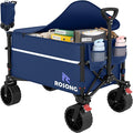 ROSONG Collapsible Wagon Cart with Wheels Foldable - Folding Utility Heavy Duty Wagons Carts for Grocery Sports Garden Shopping Camping Wheelbarrows (120L Dark Blue with Lid)