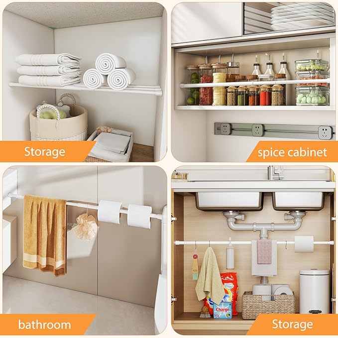 White Tension Curtain Rod 18-39 Inch Small Adjustable Spring Loaded Rod | No Drill Non Slip Sturdy Renter Friendly Rods for Small Window Bookshelf Doorway Closet Pantry