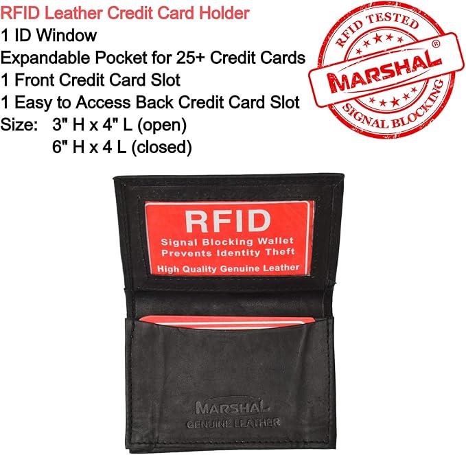 Marshal® RFID Blocking Mens Leather Expandable Business Card Case Wallet