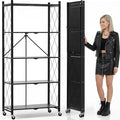 DEANIC 70.7" Tall Extra Large 5-Tier Folding Storage Shelf with Wheels, No Assembly Collapsible Metal Rack with Leveling Feet for Garage, Pantry, Basement, Vendor Display, Kitchen(Black,1 Pack)