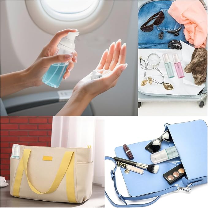 3pcs 2oz Small Size Mousse Plastic Travel Foam Pump Bottle - Portable Foaming Empty Bottle Dispenser for Hand Soap, Shampoo, Lash Cleanser - Well Suited for Travelers Daily Use (60ml)
