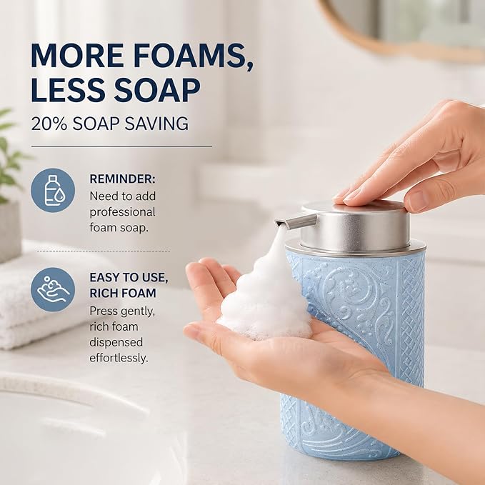 12OZ/350ML Ceramic Foaming Soap Dispenser Empty Hand Soap Dispenser Refillable Lotion Containers with Pump